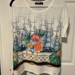 Peter Nygard Nautical Floral Blouse - White and Blue